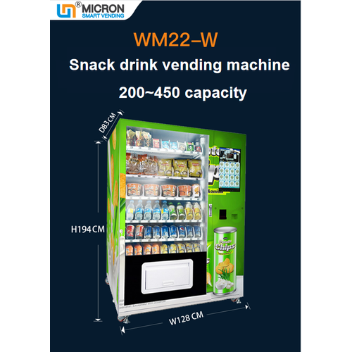 Snack and drink combo vending machine with touch screen and card reader